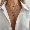 SHIXIN 5 Stück/Set Mode Y-förmige Bunte Kristall Schlüsselbein Kette Damen Boho Exquisit Gold Farbe Kreuz Anhänger Halskette Schmuck