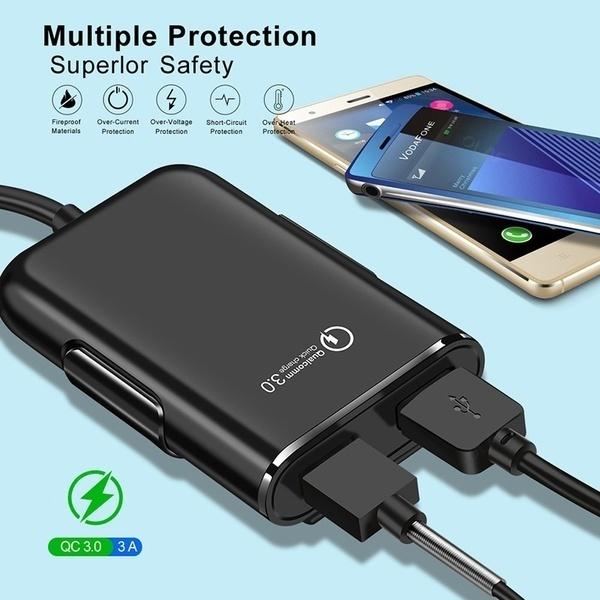 Univerzální 4 porty USB nabíječka do auta Přední sedadlo Zadní sedadlo QC3.0 Rychlé nabíjení USB adaptér pro nabíječku do auta USB Rychlá nabíječka