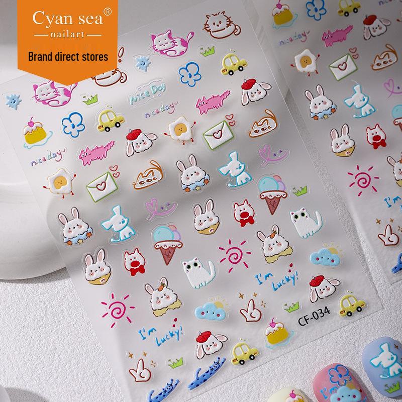 Cyansea Hot Selling Cute Dopamine Small Animal Embossed Nail Art and Phone Case Stickers