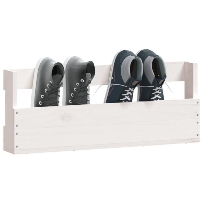 Étagères à chaussures - Blanc - 2 pcs - Bois massif - 59x9x23 cm - Design contemporain
