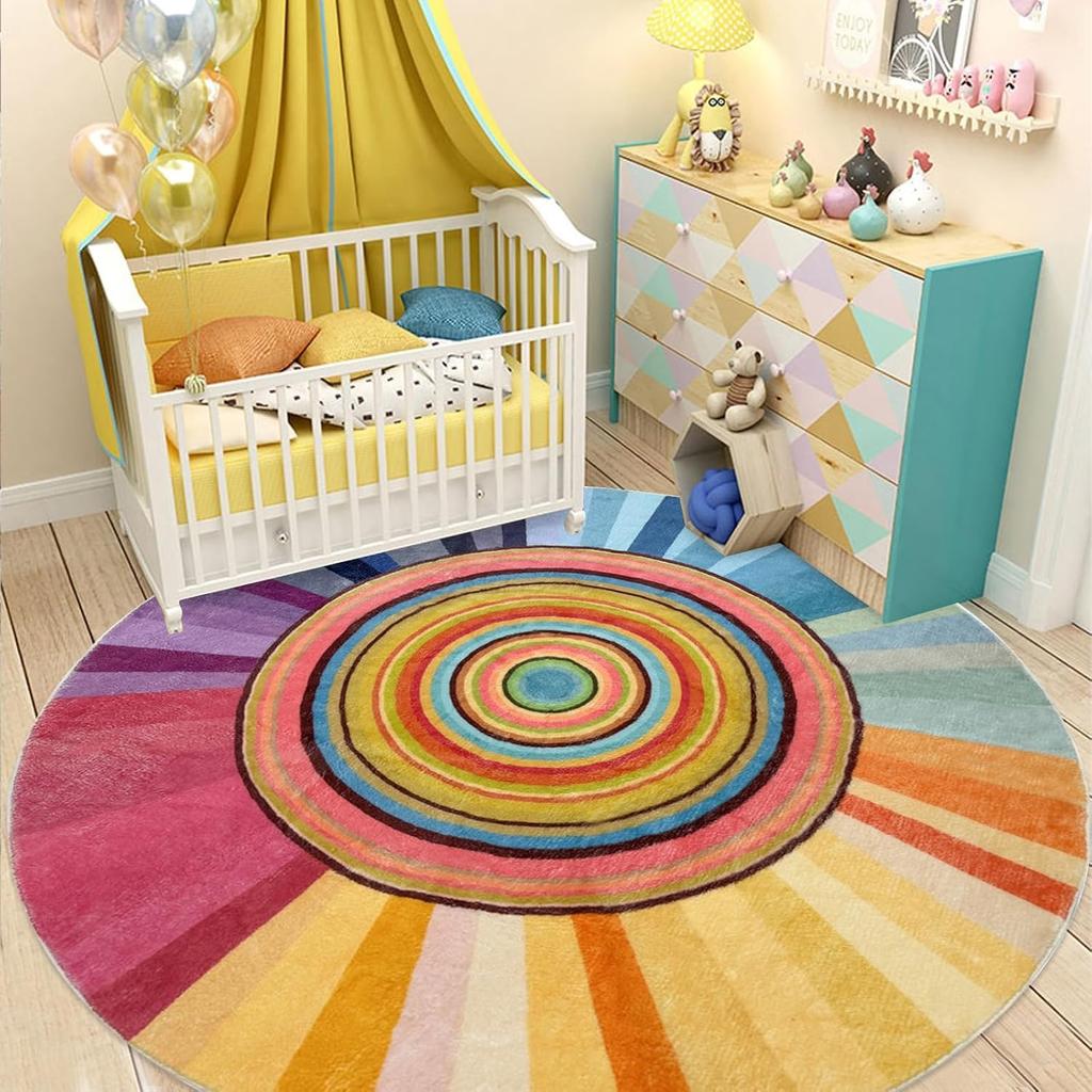 Round Carpet Living Room Bedroom Carpets Rainbow Lollipop Bedside Foot Mat Fluffy Soft Rug Home Decoration Rugs Alfombras