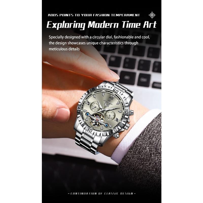 POEDAGAR Top Luxury Men Watch Automatic Date Week Man Wristwatch Hollow Tourbillon Mechanical Stainless Steel Watches