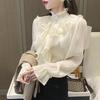 Spring and Autumn Ruffled Long-sleeved Chiffon Shirt Comfortable Solid Color Commuter Shirt