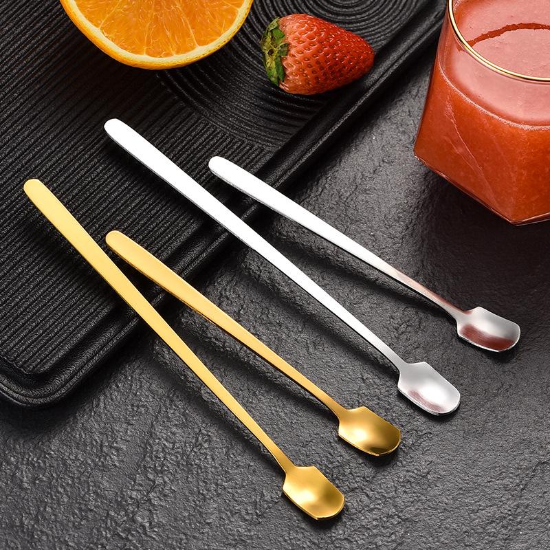304 Stainless Steel Square Coffee Spoons Tea Milk Cocktail Stirring Spoon Long Handle Ice Cream Dessert Spoons Kitchen Barware
