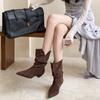 Niche light luxury 2025 autumn and winter handmade women's shoes foreign trade retro women's shoes women's boots soft leather retro, part boots pleate