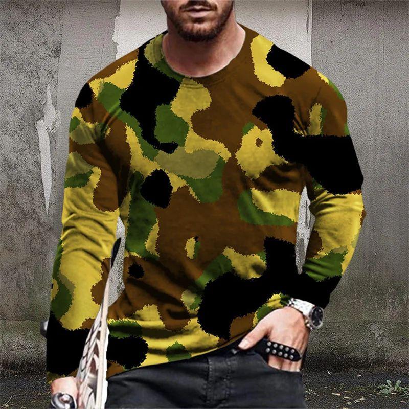 Men's Fashion 3d Printing Street Personality Camouflage Clothing Long Sleeve O Collar Trend Comfortable Breathable Top Clothing