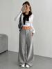 Europäische/Amerikanische Damen Casual Bodenlange Weitbeinige Hose mit Vorder-/Gesäßtaschen, Einfarbig
