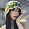 Spring and Summer Literary Colorful Flowers Hollowed Out Hat for Women Japanese Sweet and Cute Fashion Handmade Wool Knit Hat