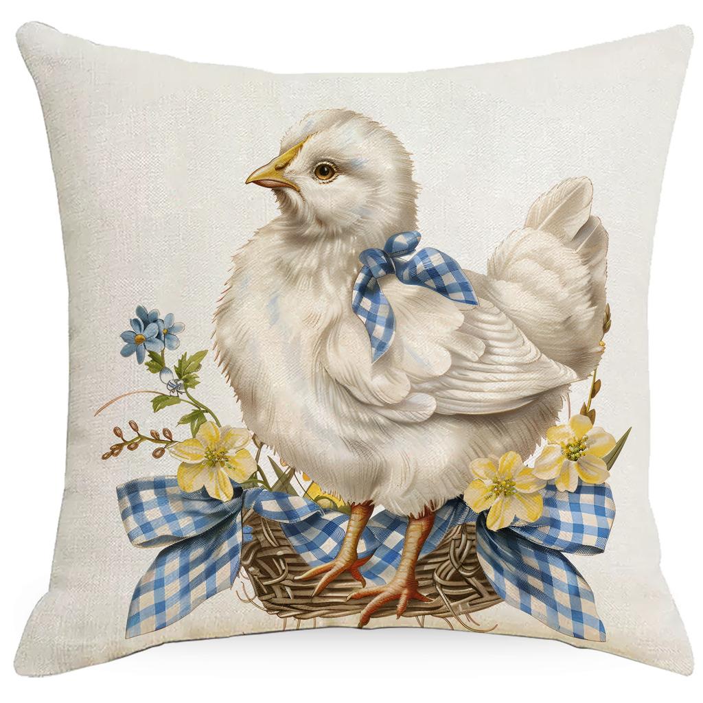 New Blue Plaid Easter Pillowcase Cushion Cover Cute Rabbit Truck Animal Pillowcase