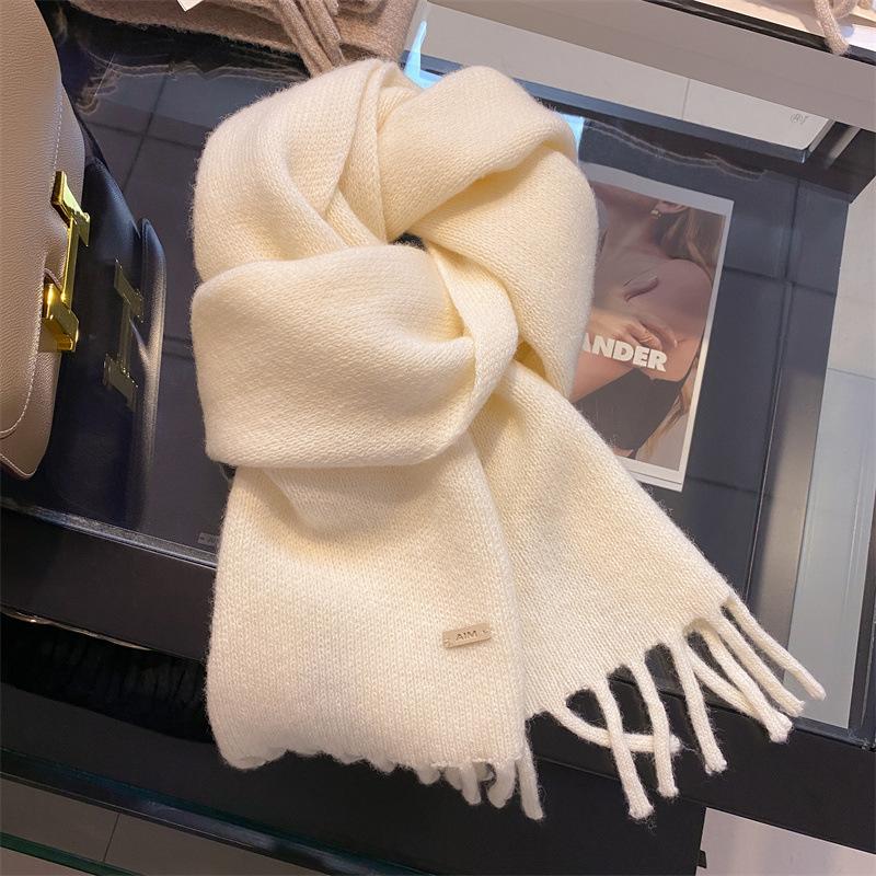 Pure Wool Scarf Women's Winter High End Tassel Warm Short Small Scarf