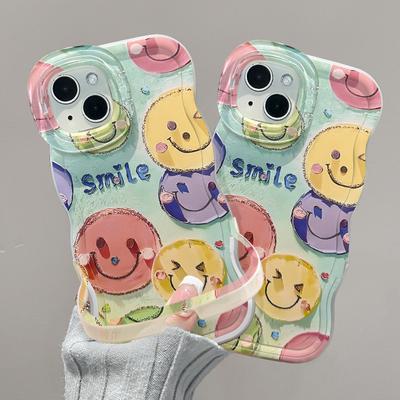 Ins Pittura a Olio Faccina Sorridente Adatto per iPhone16 Custodia per iPhone 15promax Doppio Supporto 14 Carino Silicone 13