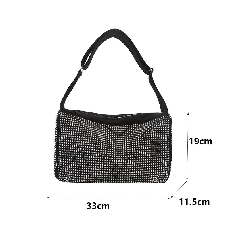 Yogodlns Fashion Rhinestone Shoulder Bag For Women Large Capacity PU Leather Bling Crossbody Messenger Bags Designer Rivets Shopping Bag
