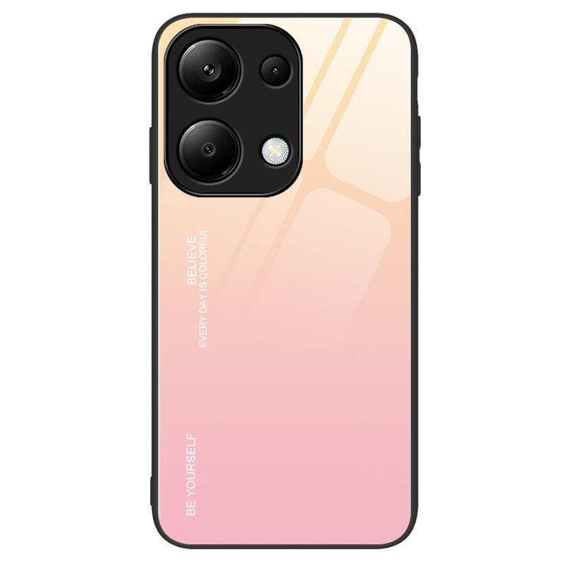 

For Xiaomi Redmi Note 13 Pro 4G/Poco M6 Pro 4G Cell Phone Case Tempered Glass+PC+TPU Gradient Cover Gold/Pink