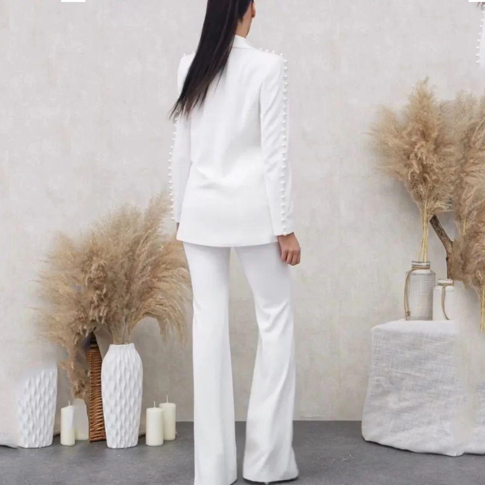 Luxury White Suits Women Formal Party Beaded Prom Blazer Singel Breasted Jacket Pants 2 Pieces Mother Of Bride Dress
