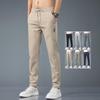 Ice Silk Men's Pants Summer  Black Gray Thin Business Casual Pants Outdoor Elastic Breathable Straight Leg Sweatpants