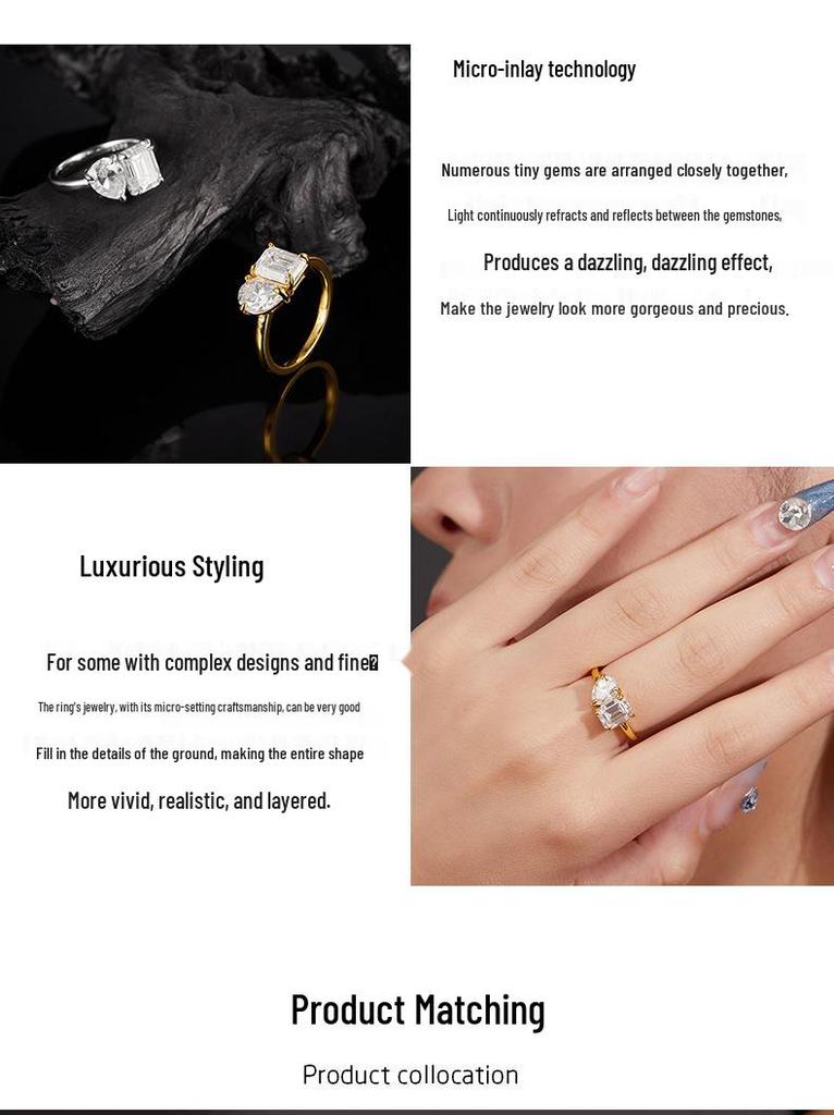 S925 Sterling Silver Irregular Moissanite Women's 3CT Fashion Ring