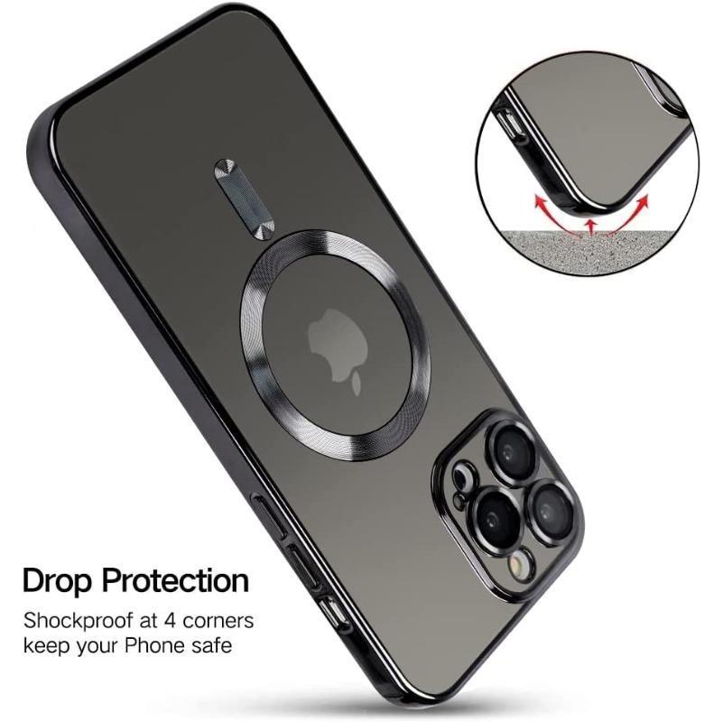 Plating Case for Magsafe Magnetic Clear Camera Lens Protector Glass Case for IPhone 13 15 14 12 11 Pro Max Shockproof Cover