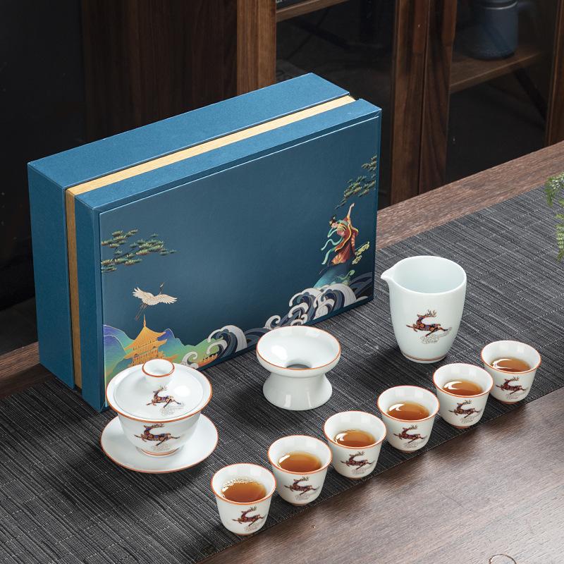 Kung Fu tea set commercial blue and white porcelain simple teacup ceramic tea cover bowl gift box business gift