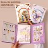 Portable Gouache Painting Book Tri-Fold Design Watercolor Pad Set with 12 Color Grids Ergonomic Brush Stress Relief Art Kit