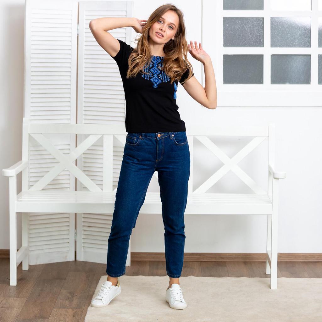 Ethno T-shirt with an Embroidered Ornament for Women.