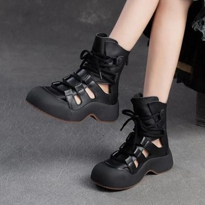 Modische Sandalen aus echtem Leder, Retro-Stil, atmungsaktive Sommerstiefel, vielseitige Damenschuhe
