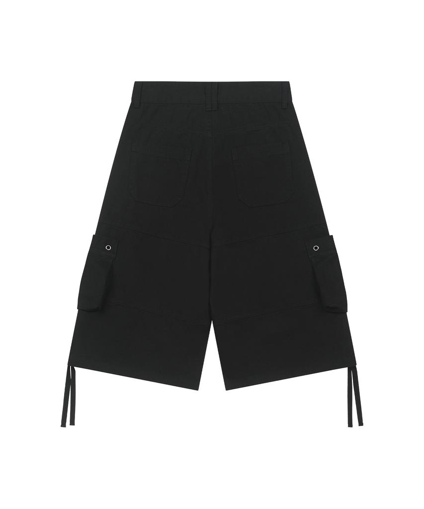 ODDSTUDIO Patch Pocket Shirred Bermuda Pants - Black