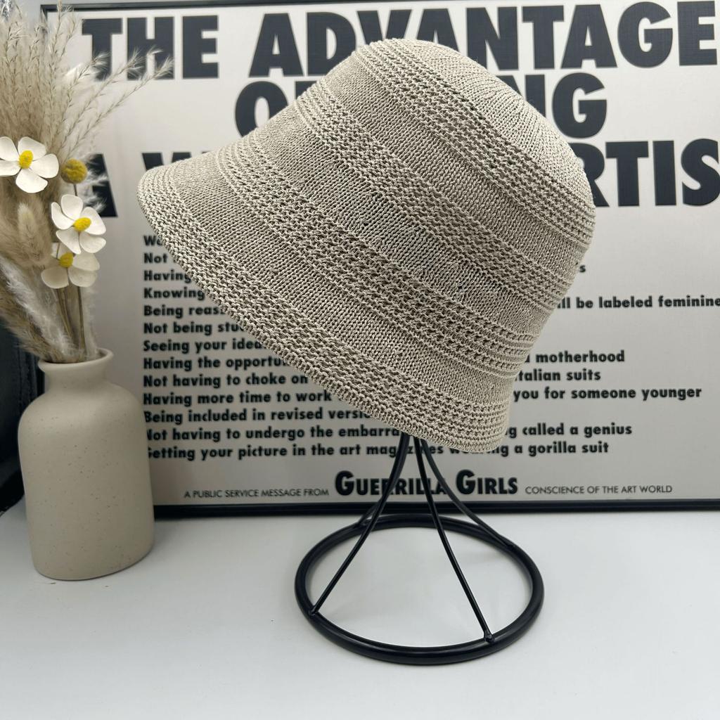 Solid Color Hollow Knitted Bucket Hat Women's Spring and Summer New Breathable Sunshade Sunscreen Basin Hat Fashion Bucket Hat