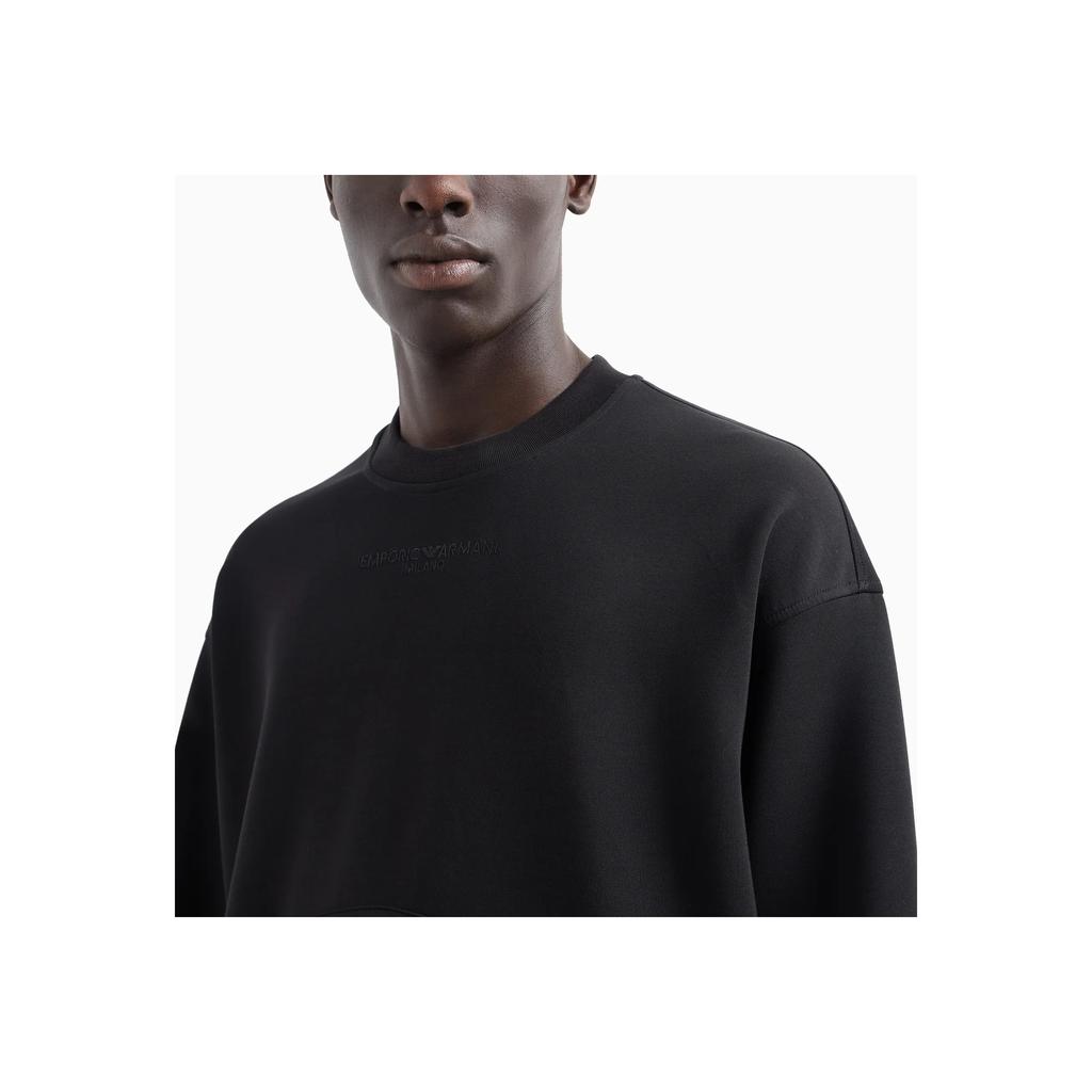 Emporio Armani FW24 Solid Color Letter Logo Embroidered Loose Fit Crew Neck Long Sleeve Sweatshirt Men Sweatshirt Black 6D1MC1-1JRRZ-0999