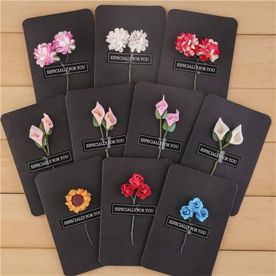 10pcs/bag Creative Dried Flower Handmade Retro Cowhide Blessing Thank You Card