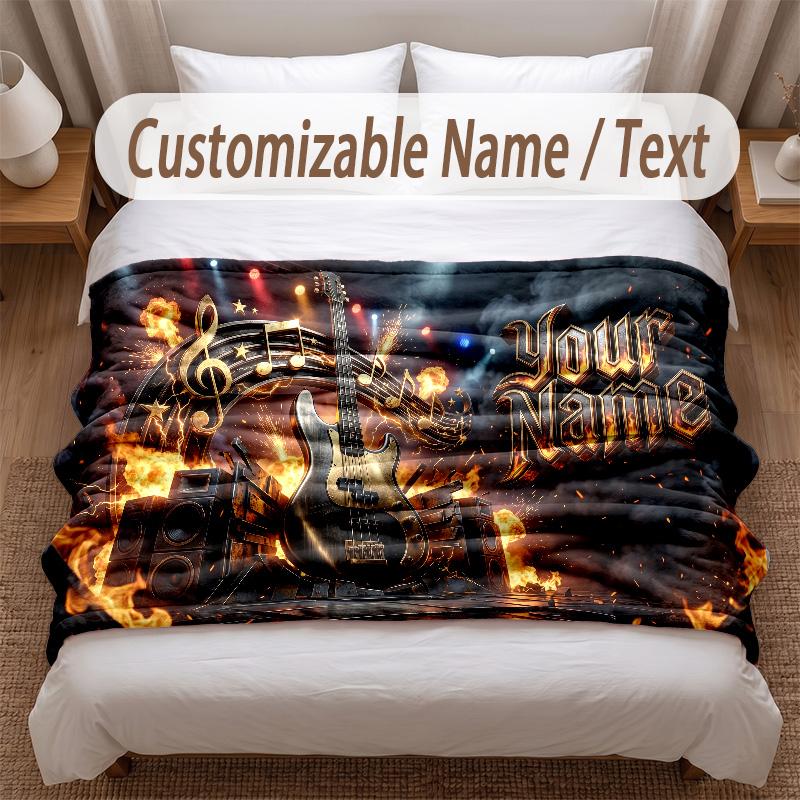 Music General Theme Soft Blanket Personalized Custom Name Text Print Warm Blanket Home Sofa Bedroom Decor