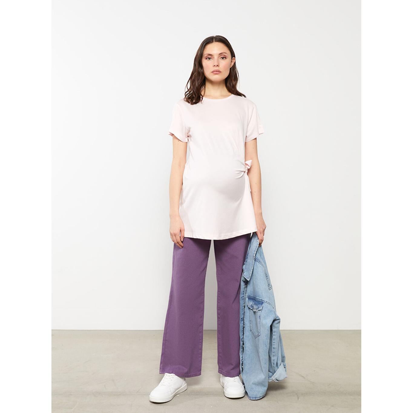 

Хлопковая футболка для беременных с круглым вырезом и короткими рукавами, розовая