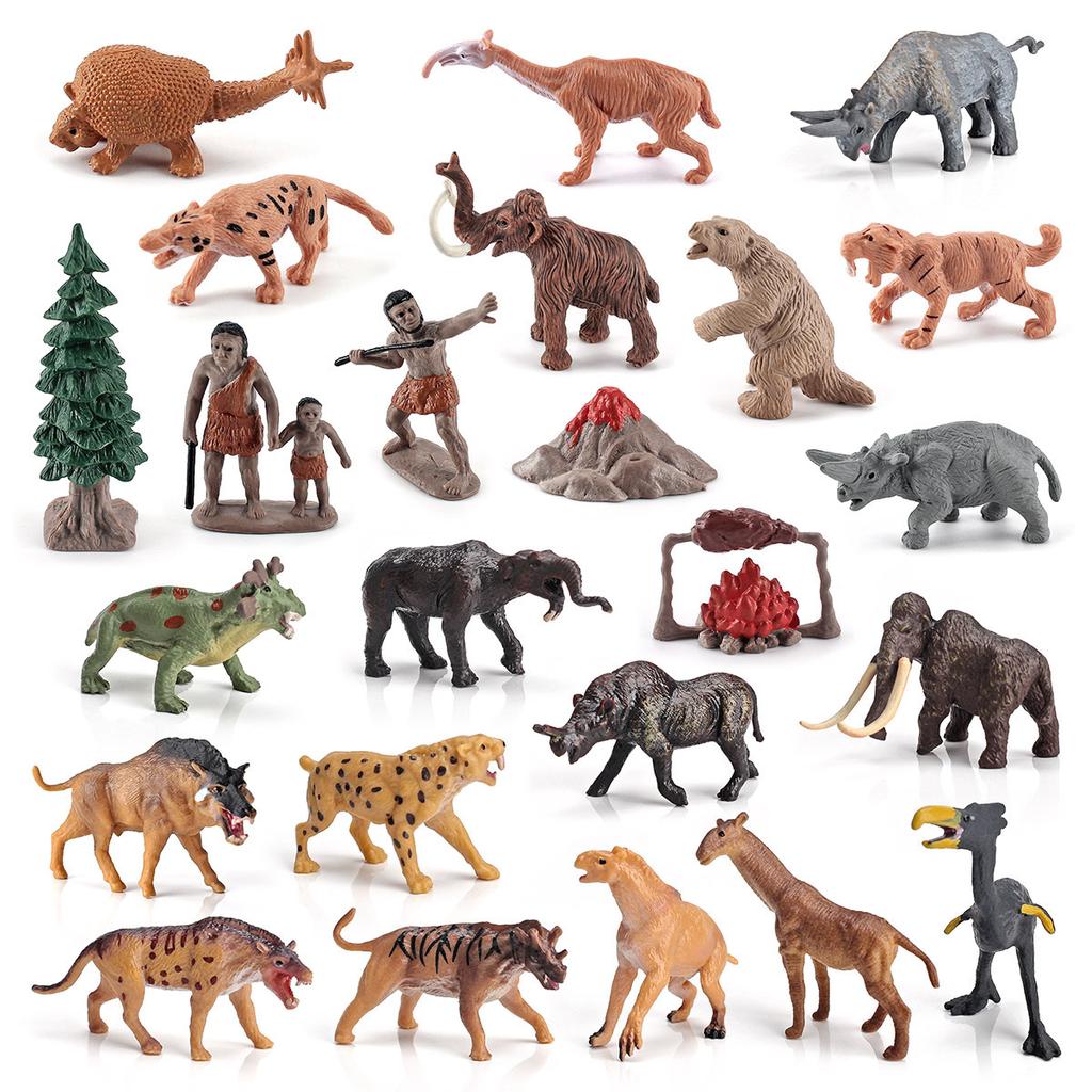 Simulation 24Pcs Ancient Era Set Model Prehistoric Animal Heavy Foot Giant Rhinoceros Saber Tooth Tiger Static Ornament