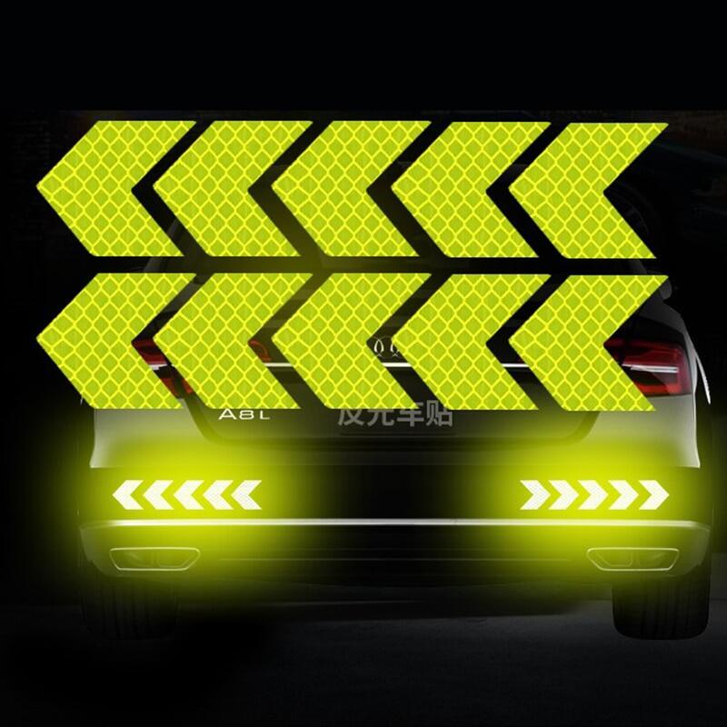 10 Pcs/Set Car Reflective Sticker Arrow Sign Tape Warning Safety Stickers Car Bumper Trunk Safety Decoration Auto Accesorios
