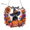 Decorazione Appesa per Festa di Halloween Gatto Nero Luna Kit Pittura con Strass, Decorazione in Cristallo Sintetico Sfaccettato, Progetti Artistici con Diamanti per Adulti Artigianato Fai da Te Finestra per Casa