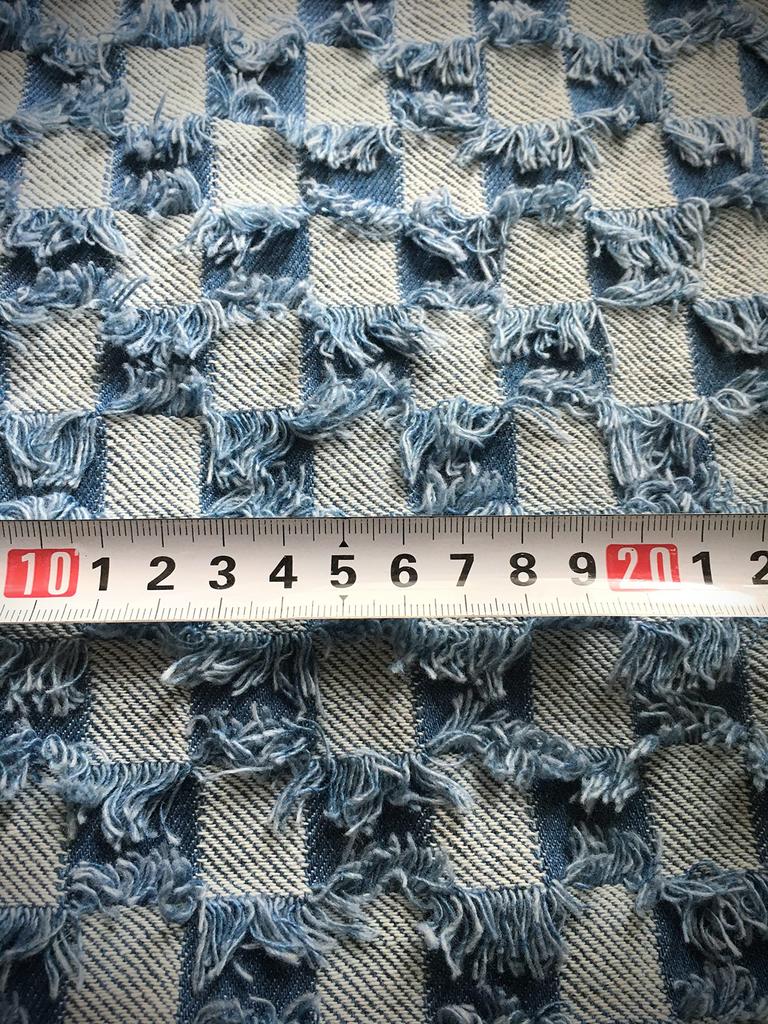 Fringe Denim Design Denim Handmade Denim Thin Cotton Denim Fabric Scraps of 2 Block Fabric, Remnants, Fabric, (Set Check)