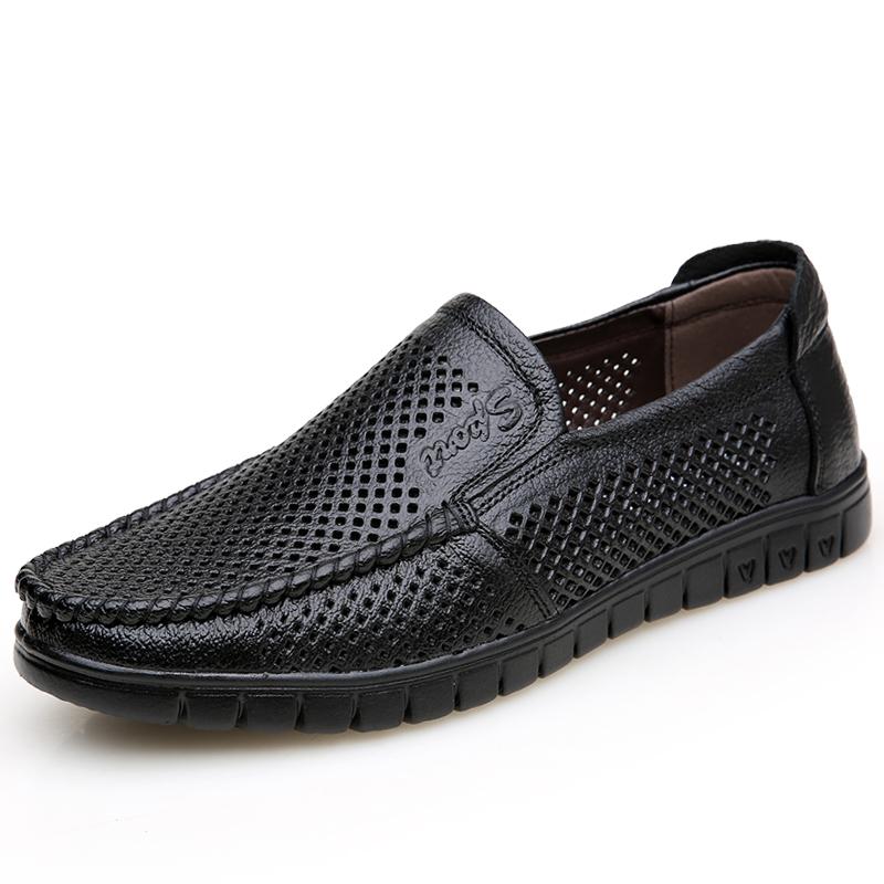 Fashion Men's Hollow Leather Shoes Summer Soft Sole Men's Loafers Platform Bussines Dress Shoes Men Casual Sandals Shoes