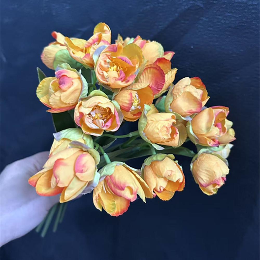 2pcs French Lily Valley Flower Artificial 24 Heads Burnt Effect Tulip Bouquet