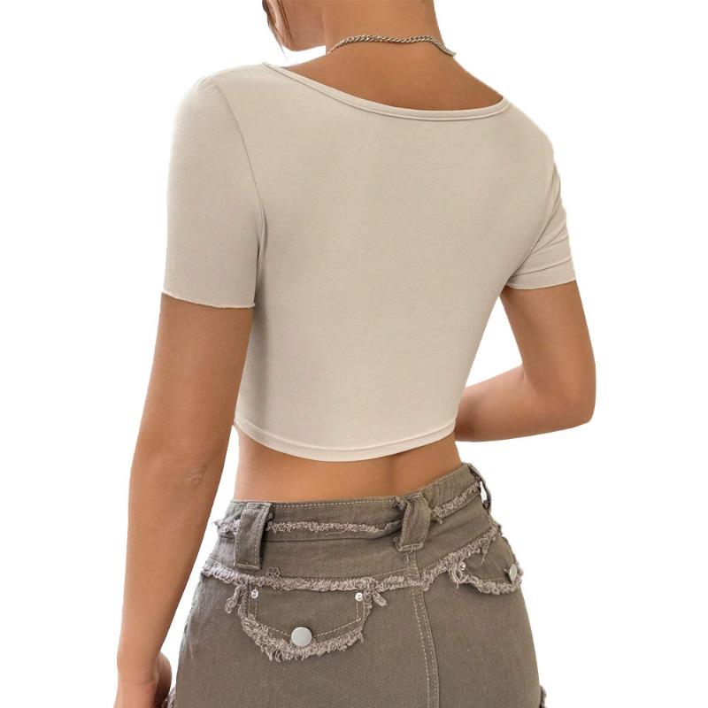 New Design Sense Chest Twist Pleated Deep V Short Top