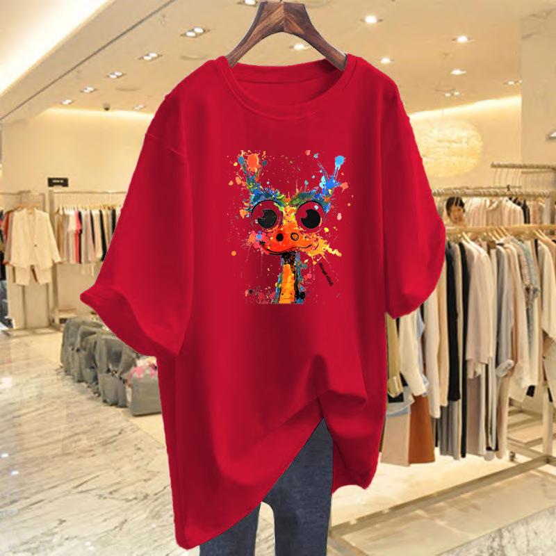 Cartoon Printing Loose Casual Cotton Short-sleeved T-shirt Women's Summer New White Top Bottoming Shirt