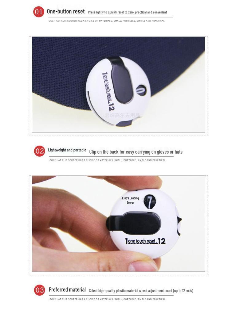 Golf Score Zähler Hut- & Handschuhclip - Ein-Knopf-Reset Turnier Schlagwerkzeug