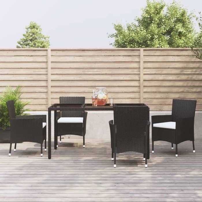 VidaXL Ensemble à manger de jardin coussins 5pcs Noir Résine tressée, ensemble à manger, ensemble à manger d'extérieur, 3187318
