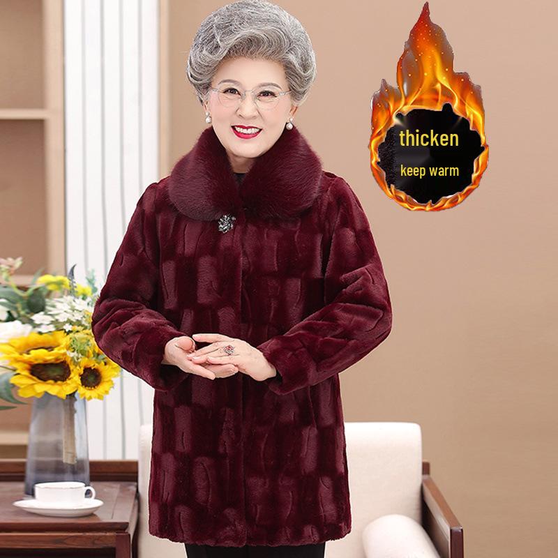 

Зимнее пальто из норкового бархата от бабушки - женская куртка из искусственного меха норки для женщин среднего и пожилого возраста, толстая и элегантная. 2XL [100-120 jin]