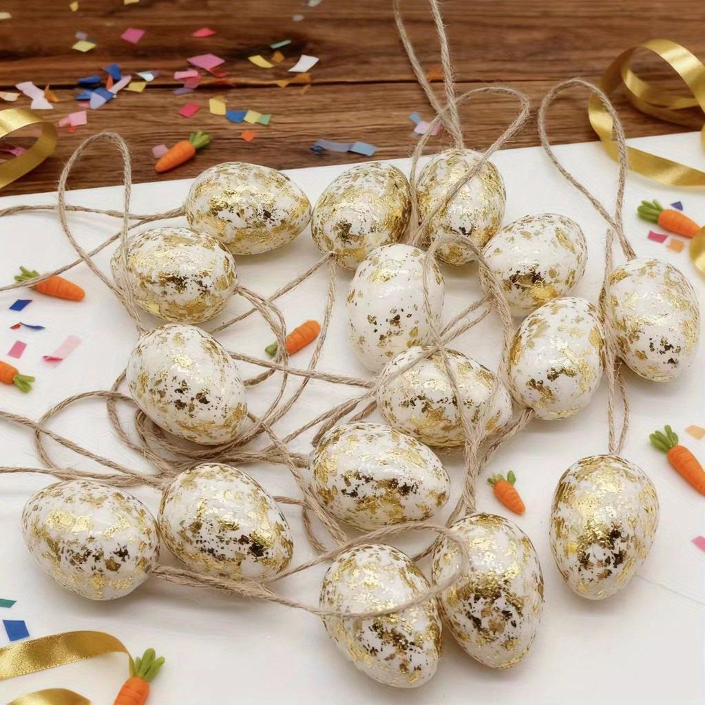 16pcs Easter Holiday Decorative Ornaments,Golden Foil Egg Hanging Pieces,Decorative Plastic Eggs, for Easter-Themed Decorations