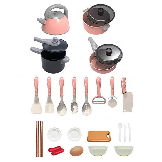 Spielhaus Spielzeug Induktionskochfeld Küchen-Spielset mit Realistischen Kochgeräuschen Kochgeschirr Besteck Lebensmittel-Set