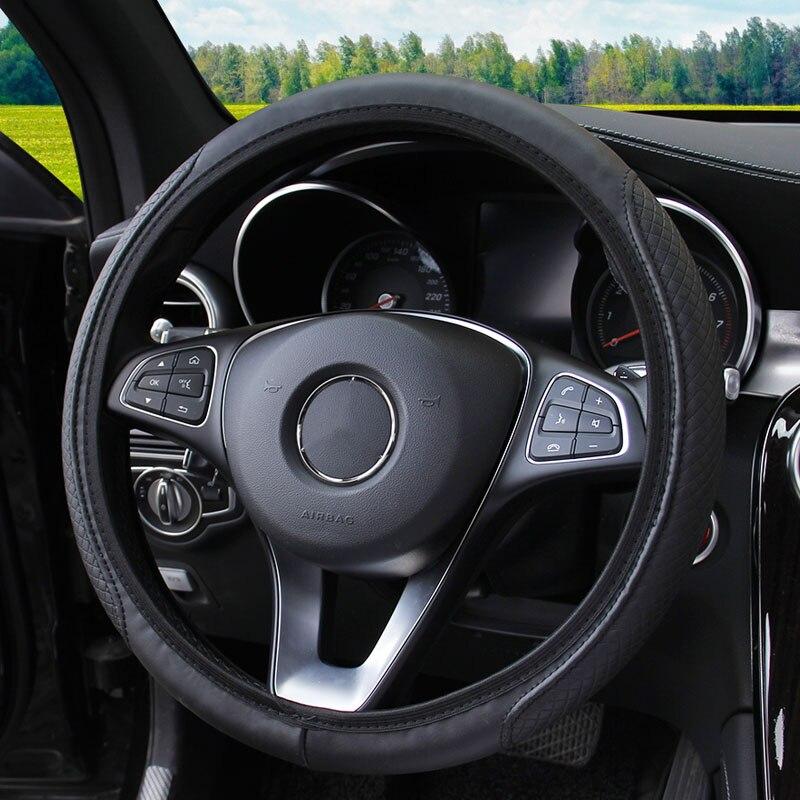 Car Steering Wheel Cover Without Inner Ring Comfortable Soft PU Leather Embossed Three-dimensional 37-38CM Car Accessories