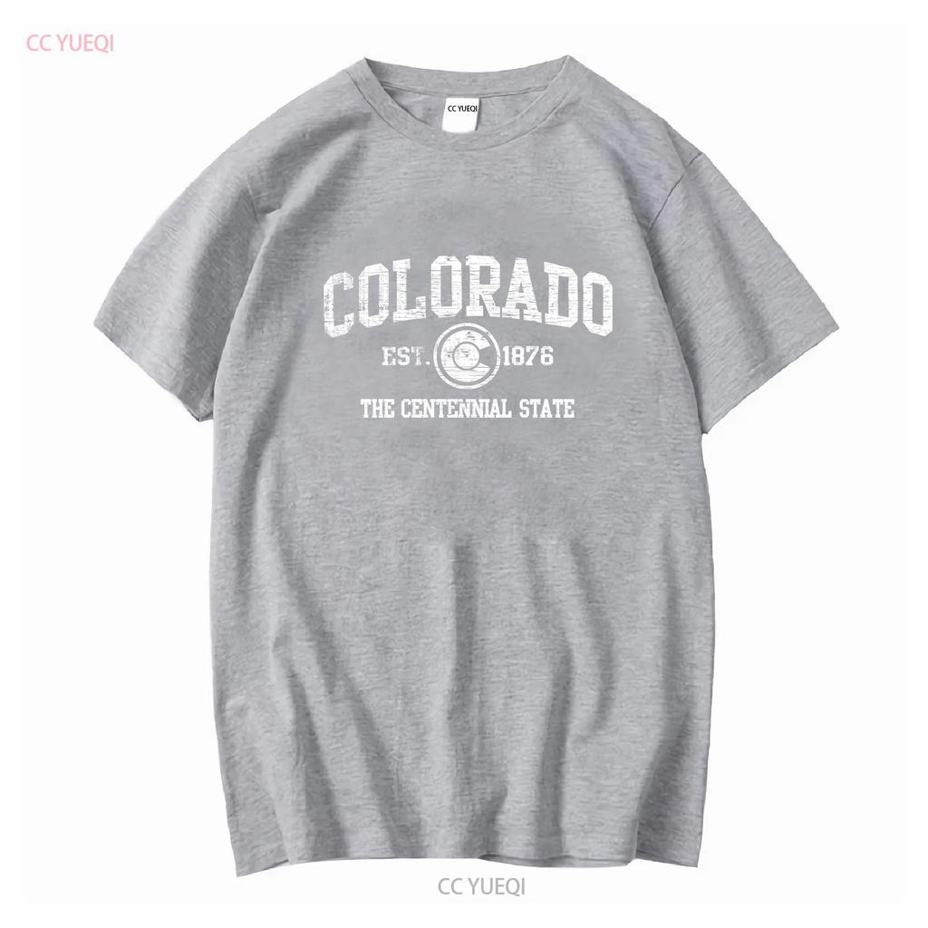 Colorado Flag Vacation Souvenir Mountains Womens or Mens Crewneck T Shirt Long Short Sleeves Vintage Washed Breathable Casual