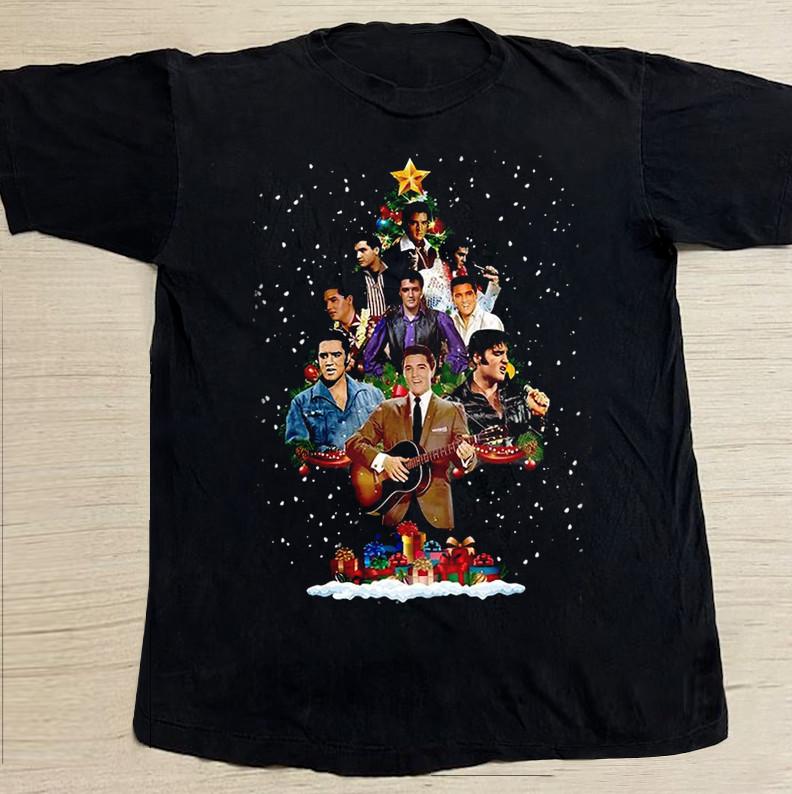 Happy Holiday Elvis Presley Christmas Tree Shirt Black Unisex S-5XL PP2425 S