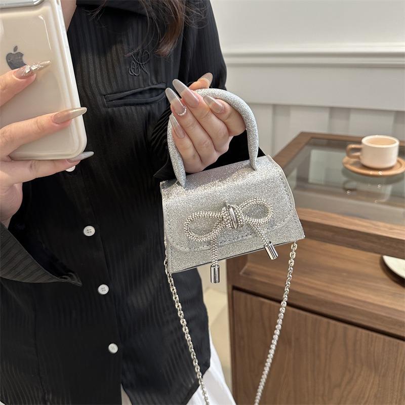 New Chain Crossbody Shoulder Sequined Women's Bag Texture Solid Color Bow Mini Handbag