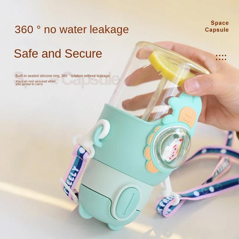 600ml Water Bottles for Children With Straw Cute Large Capacity Kawaii Cartoon Student School Travel Kids Drinking Cup