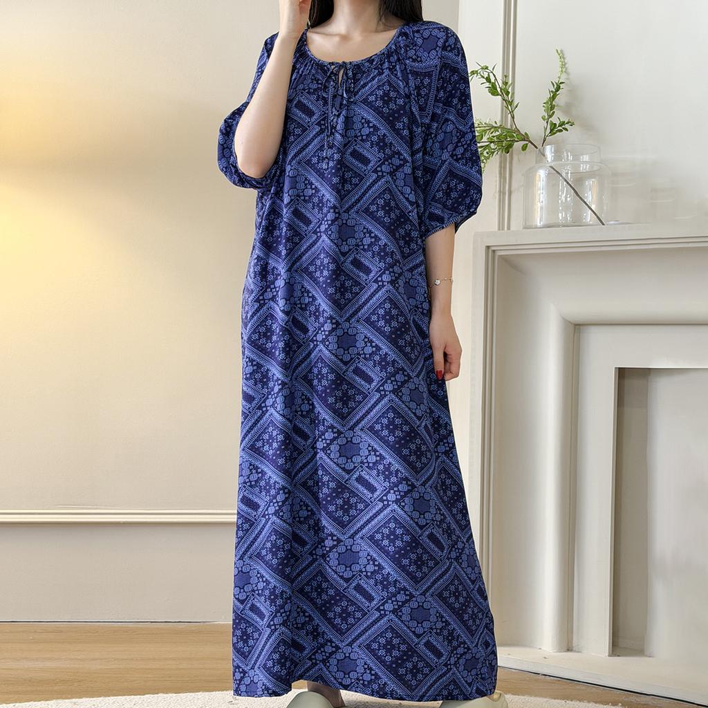 1011 new cotton and silk nightdress women's summer short-sleeved pajamas cartoon pony element long loose cotton silk skirt can be worn outside